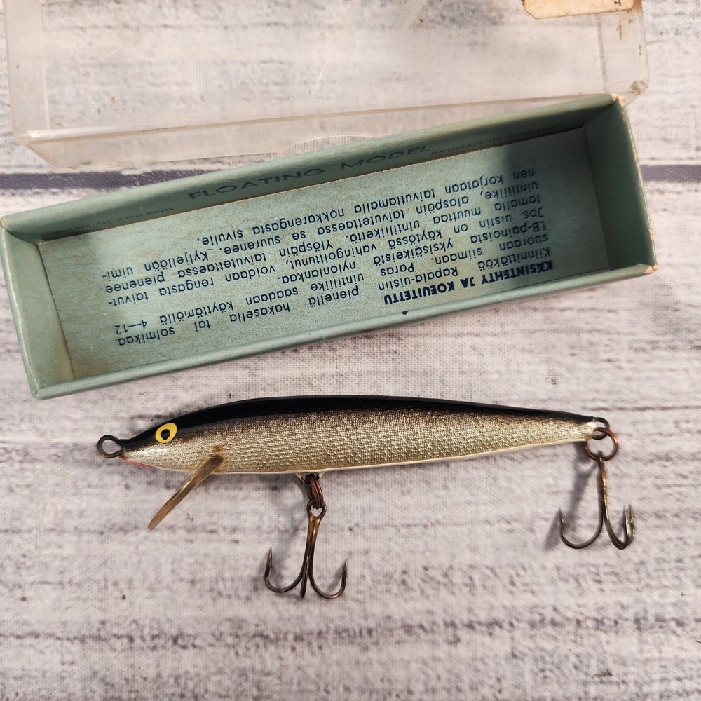 Vintage Rapala Original Floating Wobbler 9cm 3.5in Silver Black Lure Finland Box
